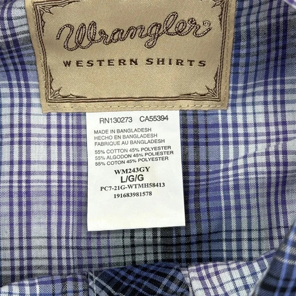 WRANGLER Pearl Snap Western Shirt Long Sleeve Men's Size Large Purple Plaid - Picture 6 of 7